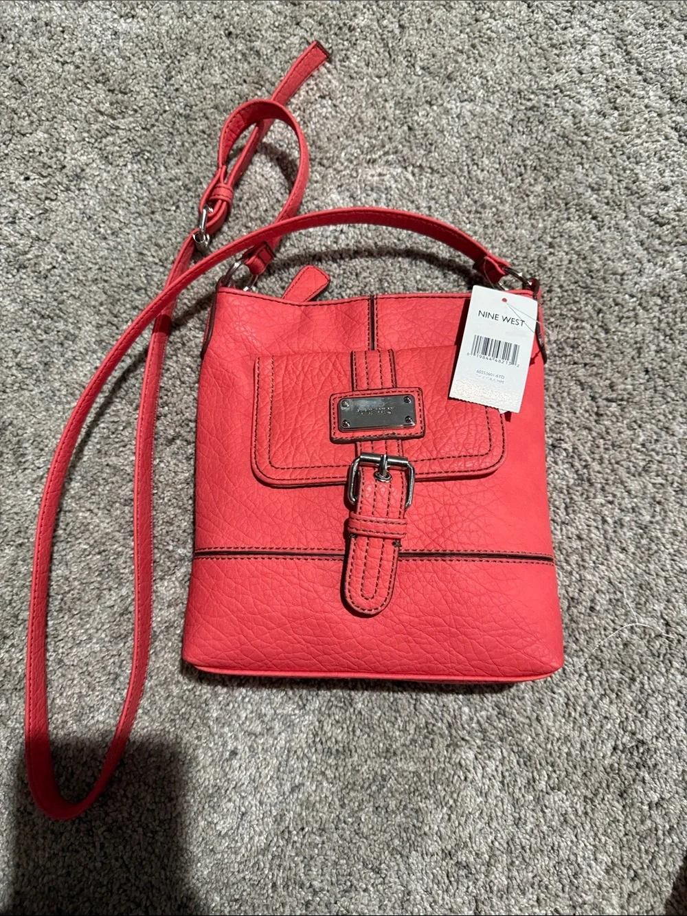 Nine West Bright Coral Crossbody Bag with Front Buckle